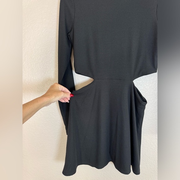 AFRM Revolve Marlowe Rib Cutout Long Sleeve Black Mini Dress Medium $98 - Picture 6 of 10